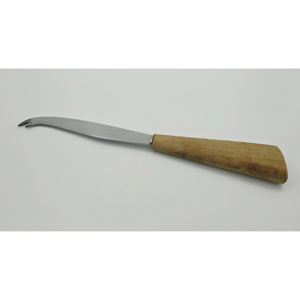 Vintage Inoxidable Cheese Knife Wooden Handle Curved Fork Tip Stainless Steel - Picture 2 of 4